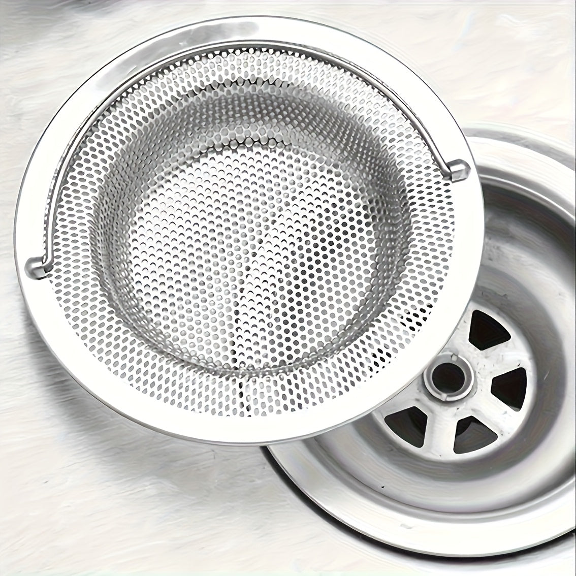 1pc of stainless steel sink filter with handle - rust-proof and mesh filter, suitable for kitchen and bathroom sinks, 201 stainless steel, prevents clogging easily without effort, perfect for draining vegetables and fruits, Christmas gifts