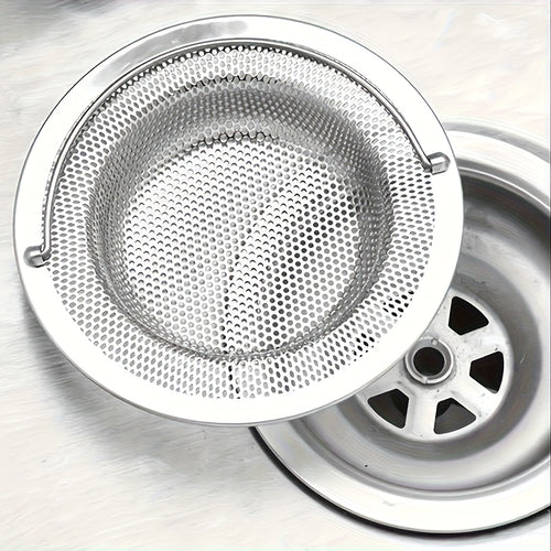 1pc of stainless steel sink filter with handle - rust-proof and mesh filter, suitable for kitchen and bathroom sinks, 201 stainless steel, prevents clogging easily without effort, perfect for draining vegetables and fruits, Christmas gifts