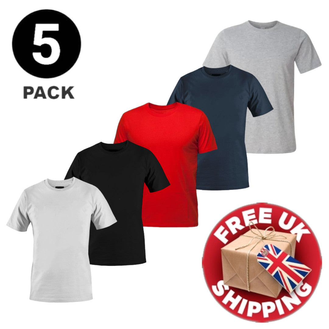 5 PACK Men's T-Shirt Heavy Cotton Plain Short Sleeve Tees 100% Cotton Blank Tees