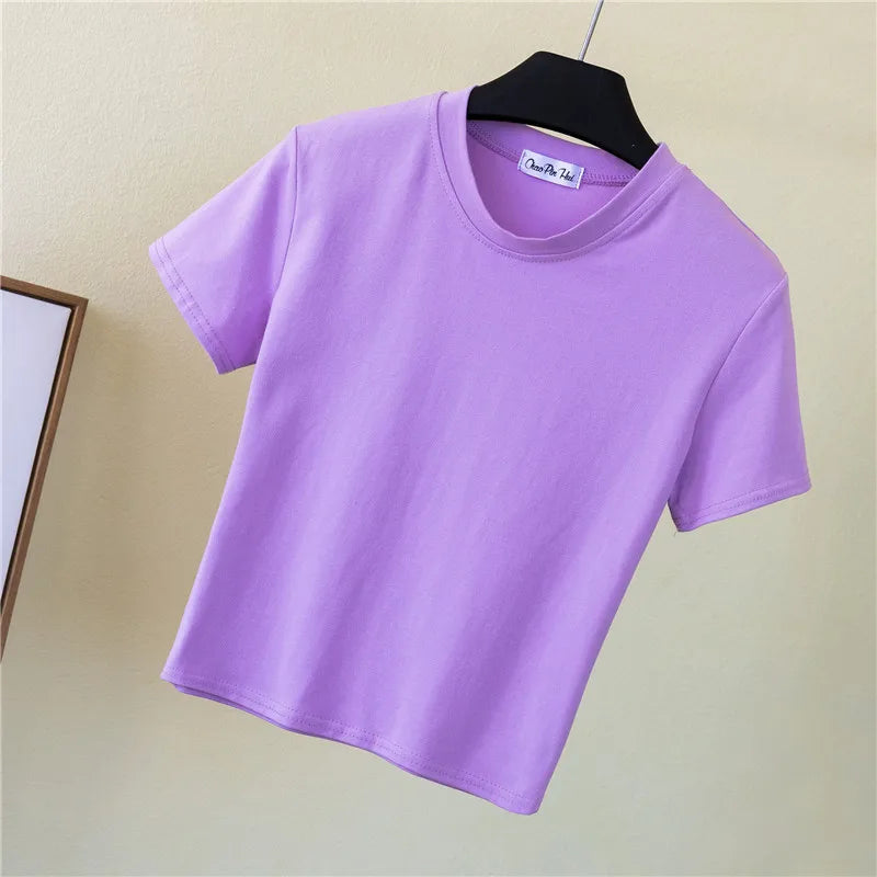 Women Summer Hot Selling Basic Design Solid Pure Color Women Top T Shirt