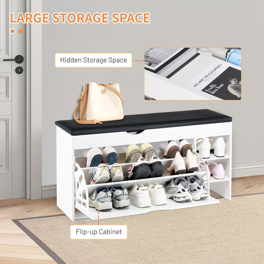 Shoe Bench Organizer 3 Tier Wooden Storage Unit Entryway Hallway Cabinet Stand