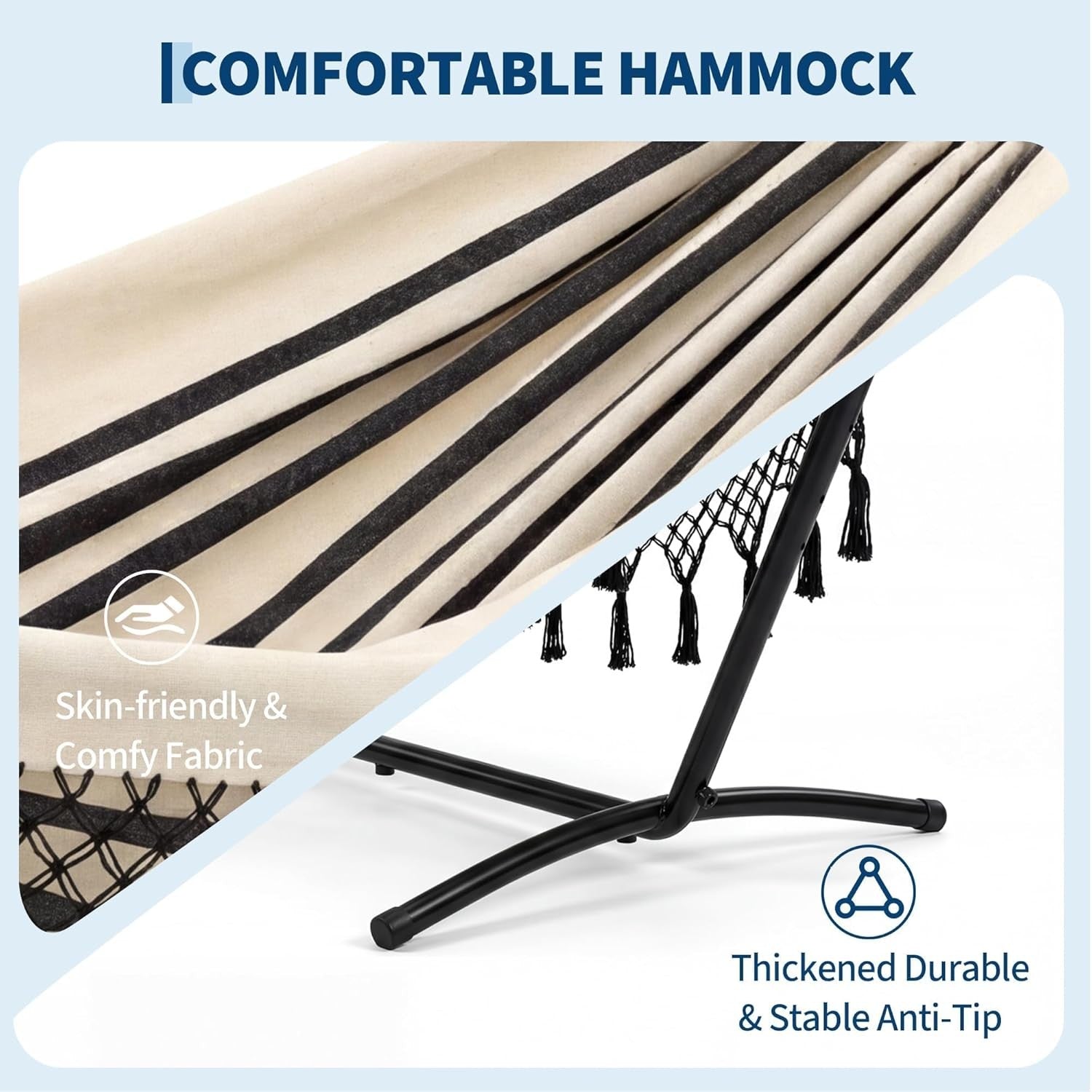 Outdoor Double Hammock with Stand 200x150cm Bohemian Hammock Hanging Chair