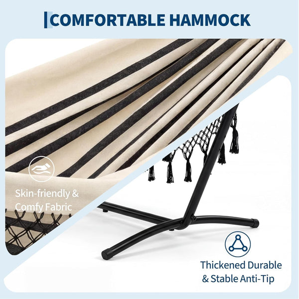 Outdoor Double Hammock with Stand 200x150cm Bohemian Hammock Hanging Chair