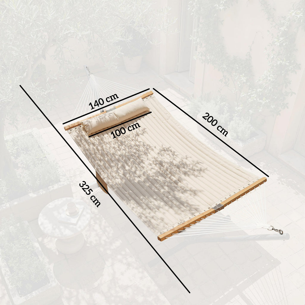 Outsunny Double Hammock 2-Person Padded Swing Bed Cream White
