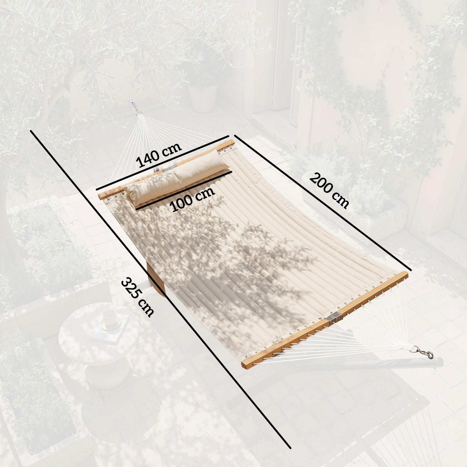 Outsunny Double Hammock 2-Person Padded Swing Bed Cream White