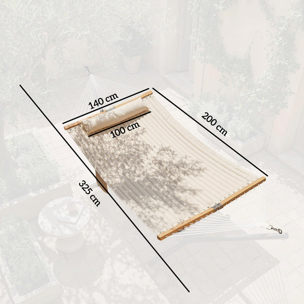 Outsunny Double Hammock 2-Person Padded Swing Bed Cream White