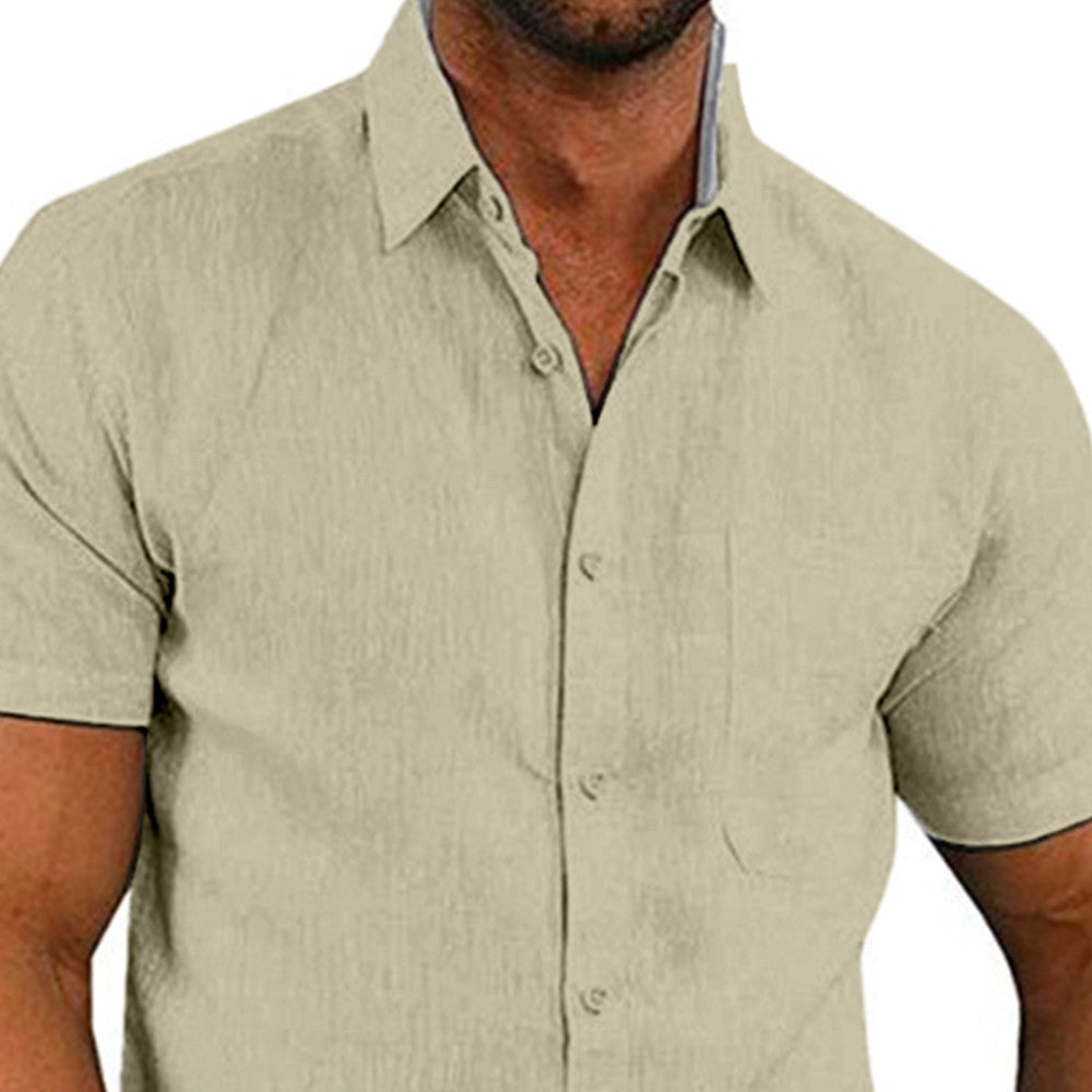 Mens Summer Short Sleeve Polo Shirts Work Casual Loose Button Up T Shirt Tops
