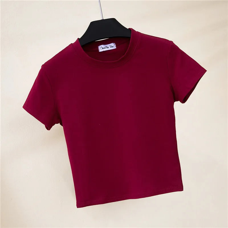 Women Summer Hot Selling Basic Design Solid Pure Color Women Top T Shirt