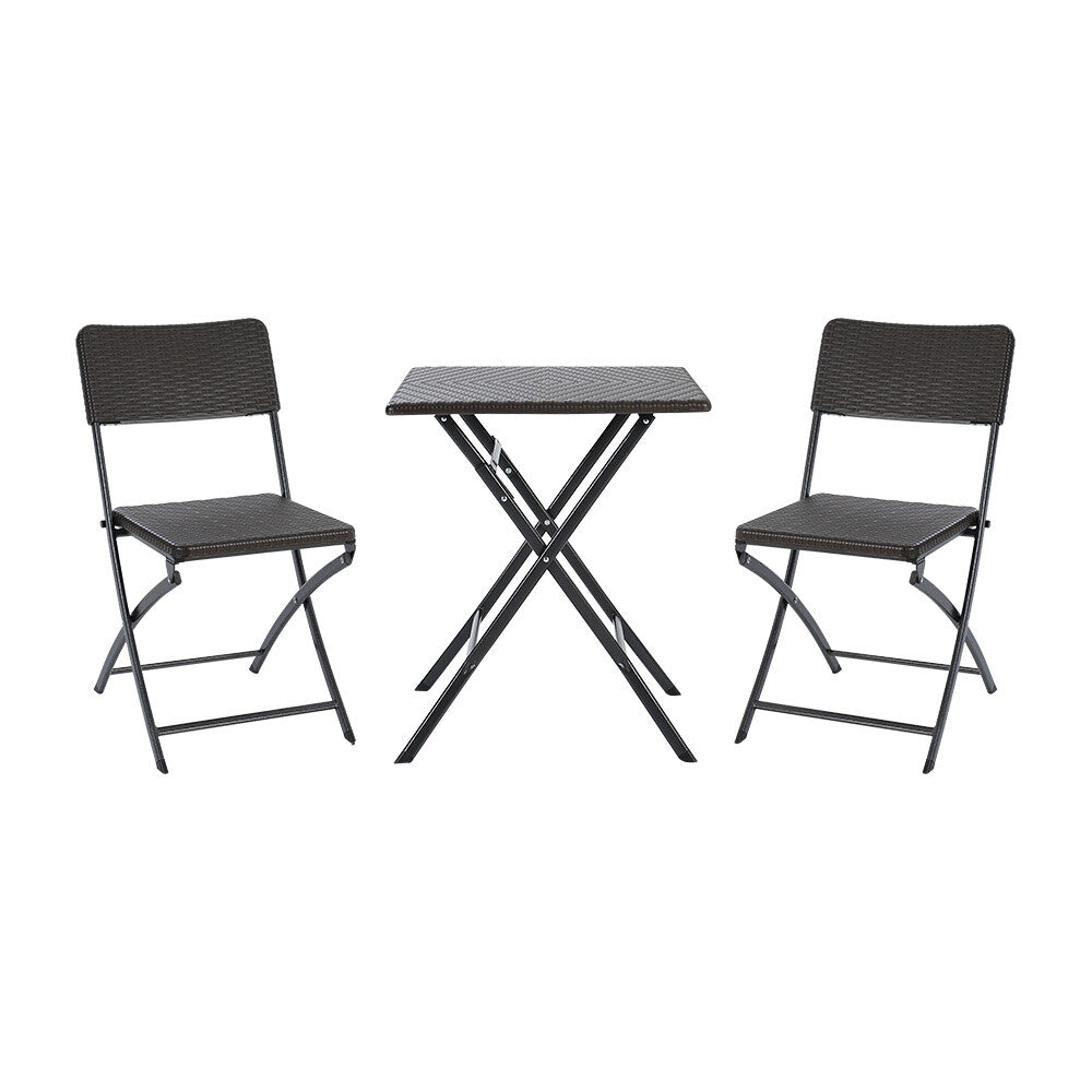 3pcs Folding Garden Table Rattan Chairs Set Camping Patio Seat Outdoor Furniture