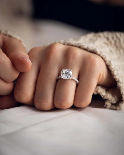 2ct Cushion Cut Moissanite Rings for Women, D Color VVS1 Clarity Lab Created Diamond Rings 14K White Yellow Gold Vermeil Moissanite Engagement Rings for Women Wife Jewelry Gifts