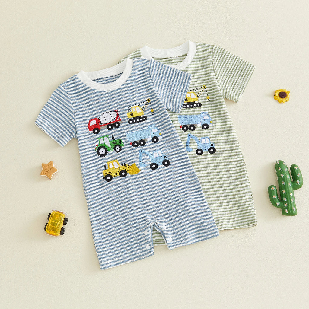Citgeett Summer Infant Baby Boy Romper Casual Embroidered Striped Crew Neck Short Sleeve Jumpsuit Clothes