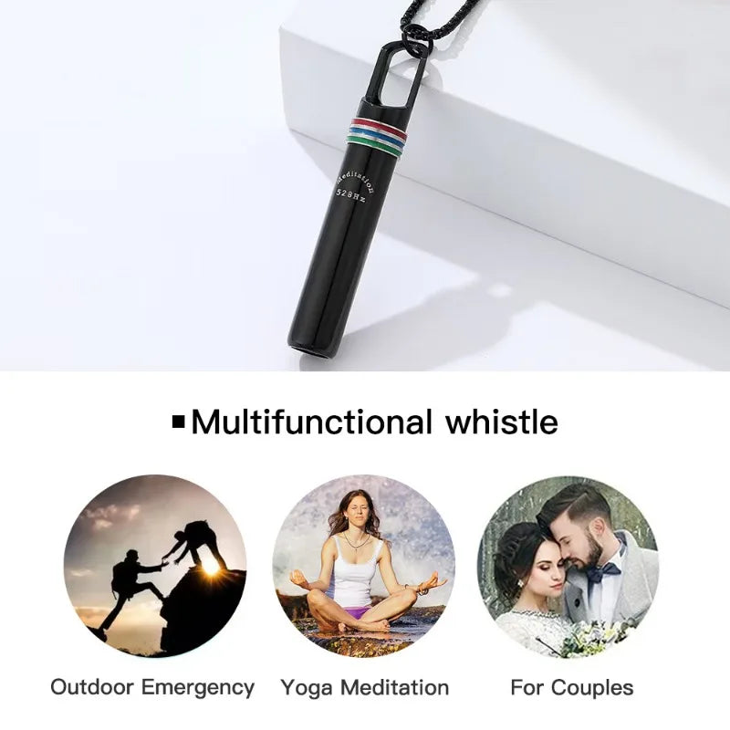 528Hz Low-frequency Whistle Sound Healing Meditation Breathing Decompression Whistles Stainless Steel Mindfulness Pendant
