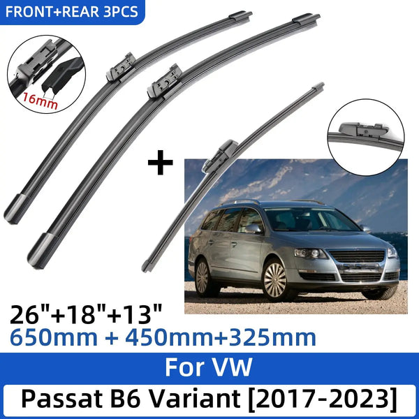 3PCS For VW Passat B6 Variant 2017-2023 26"+18"+13" Front Rear Wiper Blades Windshield Windscreen Window Cutter Accessories