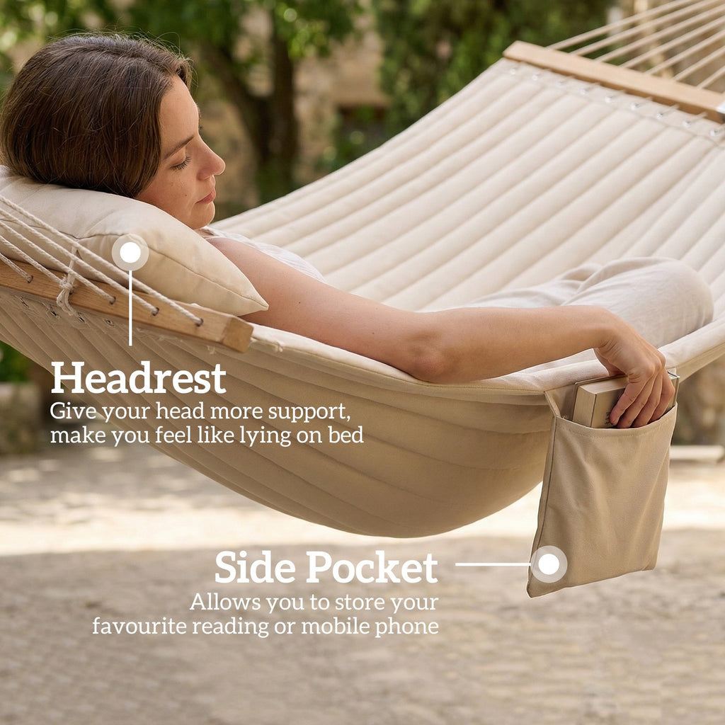 Outsunny Double Hammock 2-Person Padded Swing Bed Cream White