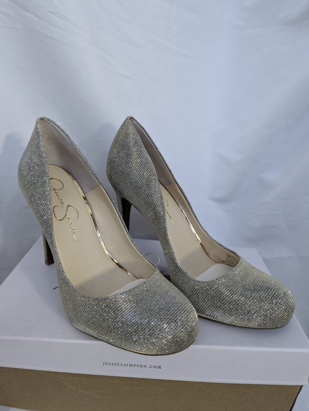 Jessica Simpson Women's Calie Pump Gold Glitter Gabor Heels Shoes Size 6 UK #45