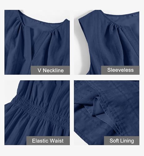MEROKEETY Women's 2026 Summer Casual Mini Sundress Beach Vacation Sleeveless V Neck Flowy A Line Dress with Pockets