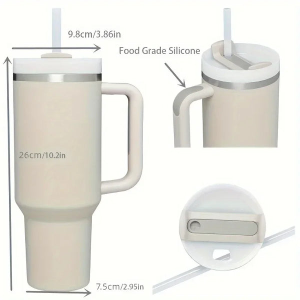 40oz stainless steel flat glass with handle and straw, sports kettle for men and women, coffee cup-perfect gift.