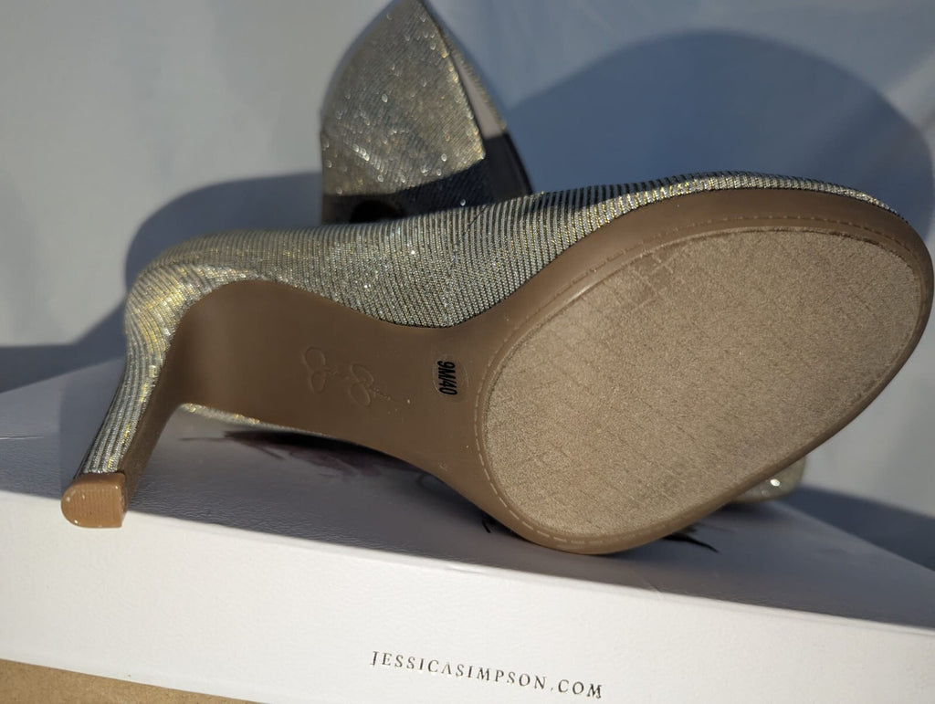 Jessica Simpson Women's Calie Pump Gold Glitter Gabor Heels Shoes Size 6 UK #45