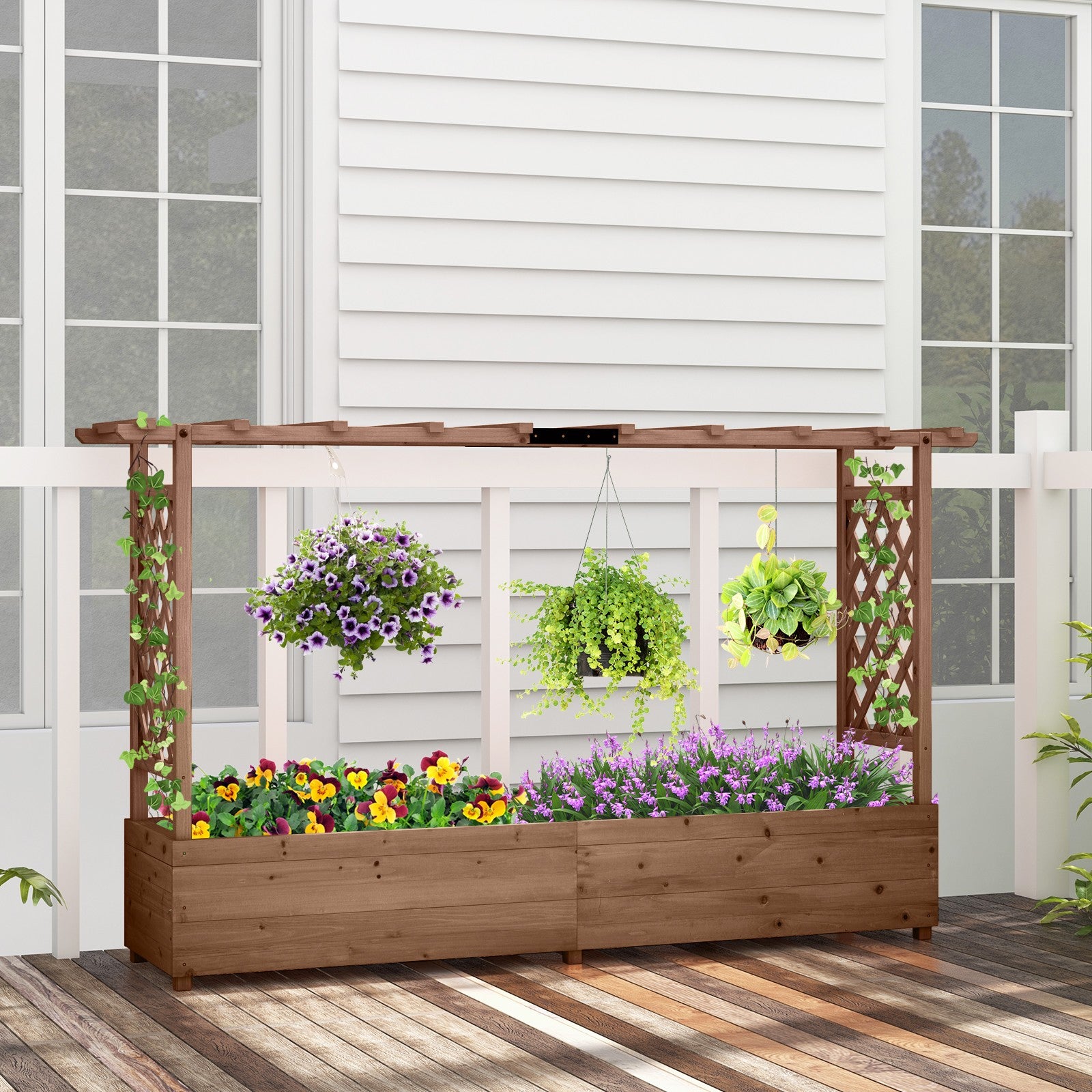 Fir Wood Planter Box with Drainage Holes & Bottom Gaps