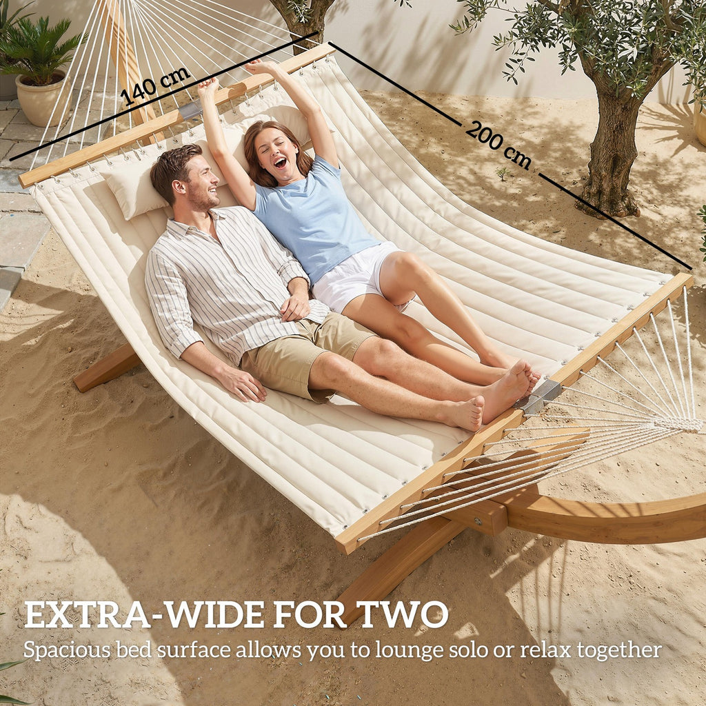 Outsunny Double Hammock 2-Person Padded Swing Bed Cream White