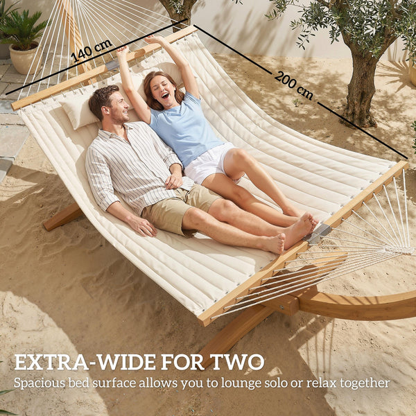 Outsunny Double Hammock 2-Person Padded Swing Bed Cream White