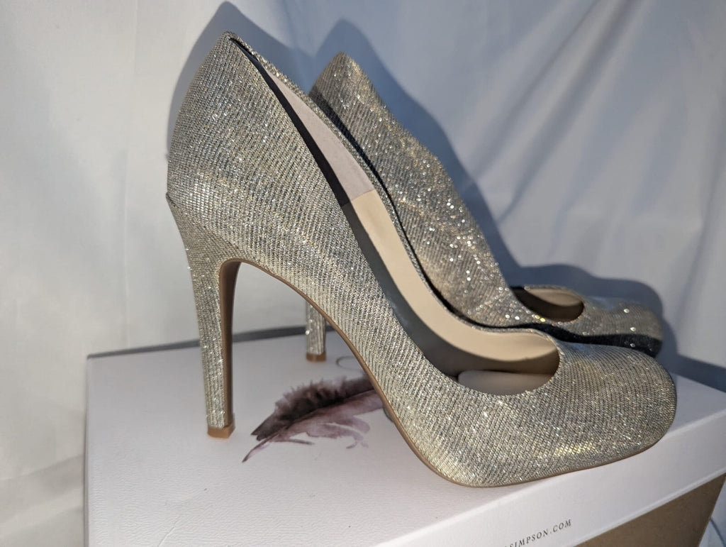 Jessica Simpson Women's Calie Pump Gold Glitter Gabor Heels Shoes Size 6 UK #45