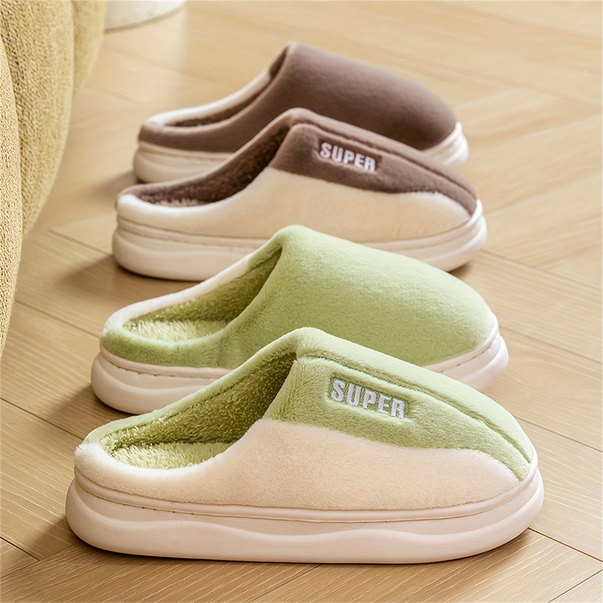 Cute High-Quality Plush Winter Slippers, Comfortable Warm Flat Fluffy Shoes, Cozy Home Bedroom Slippers, Soft Sole Plush Slippers, Women's Indoor Slippers, Women Shoes