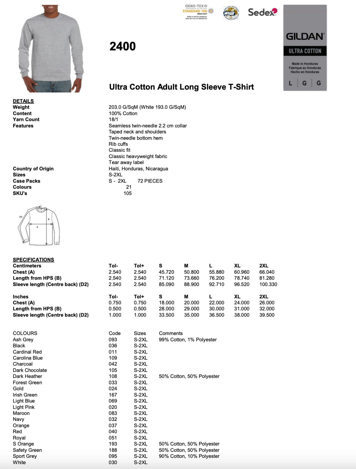 Gildan Mens Ultra Cotton Adult Long Sleeve T-Shirt Classic Fit Rib Cuffs Tee TOP