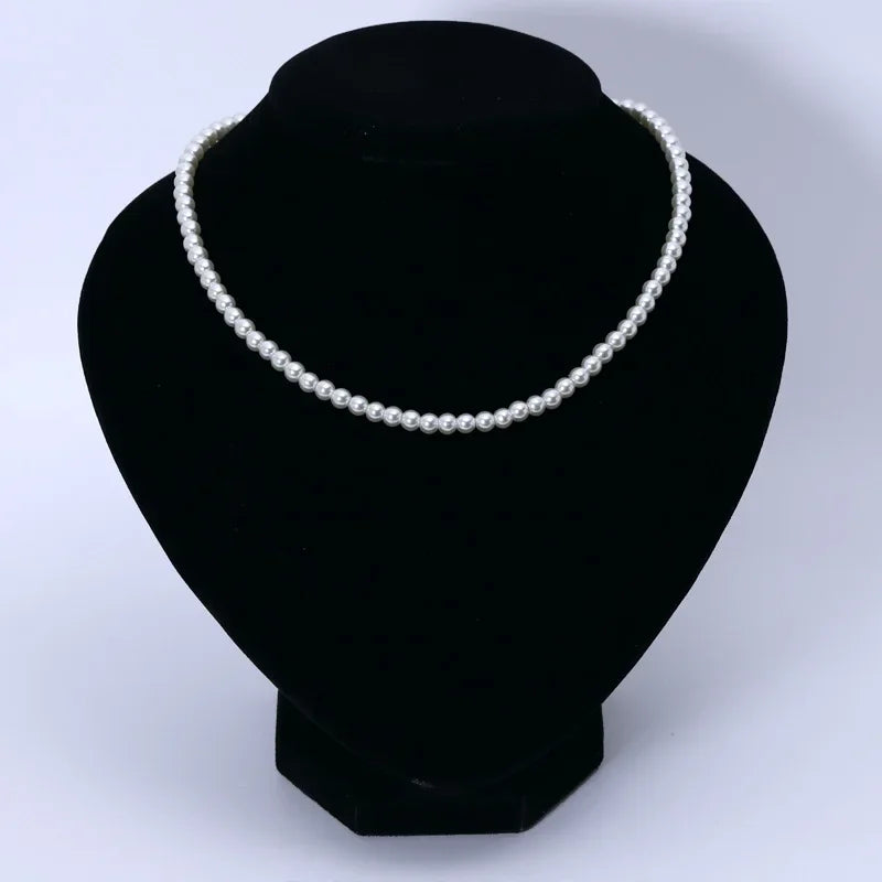 4mm-6mm Imitation Pearl Pendant Necklace for Women Elegant Romantic Invisible Fish Wire Clavicle Bead Collares Wedding Jewelry