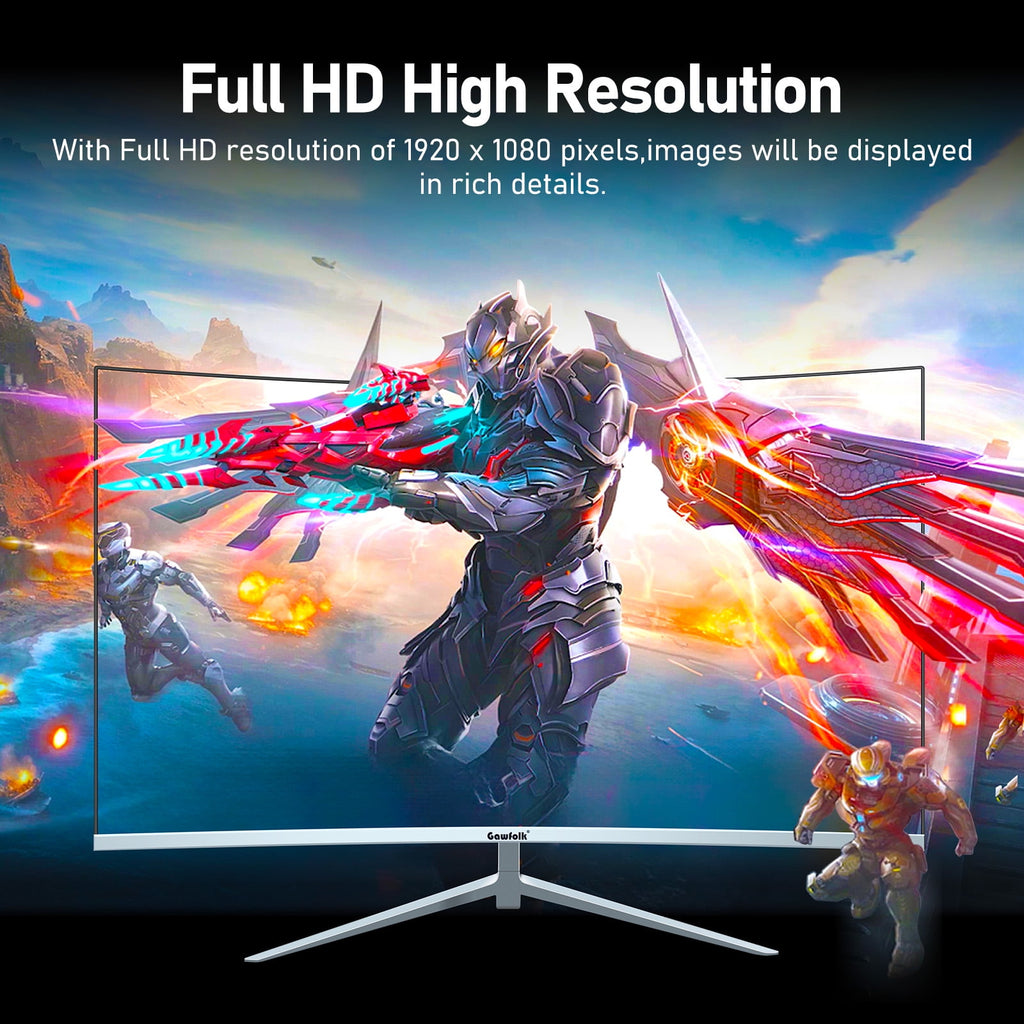 Gawfolk 27 inch Curved Monitor 100hz, PC White Computer Gaming Monitor FHD 1080P, 1800R, Frameless, Built-in Speakers