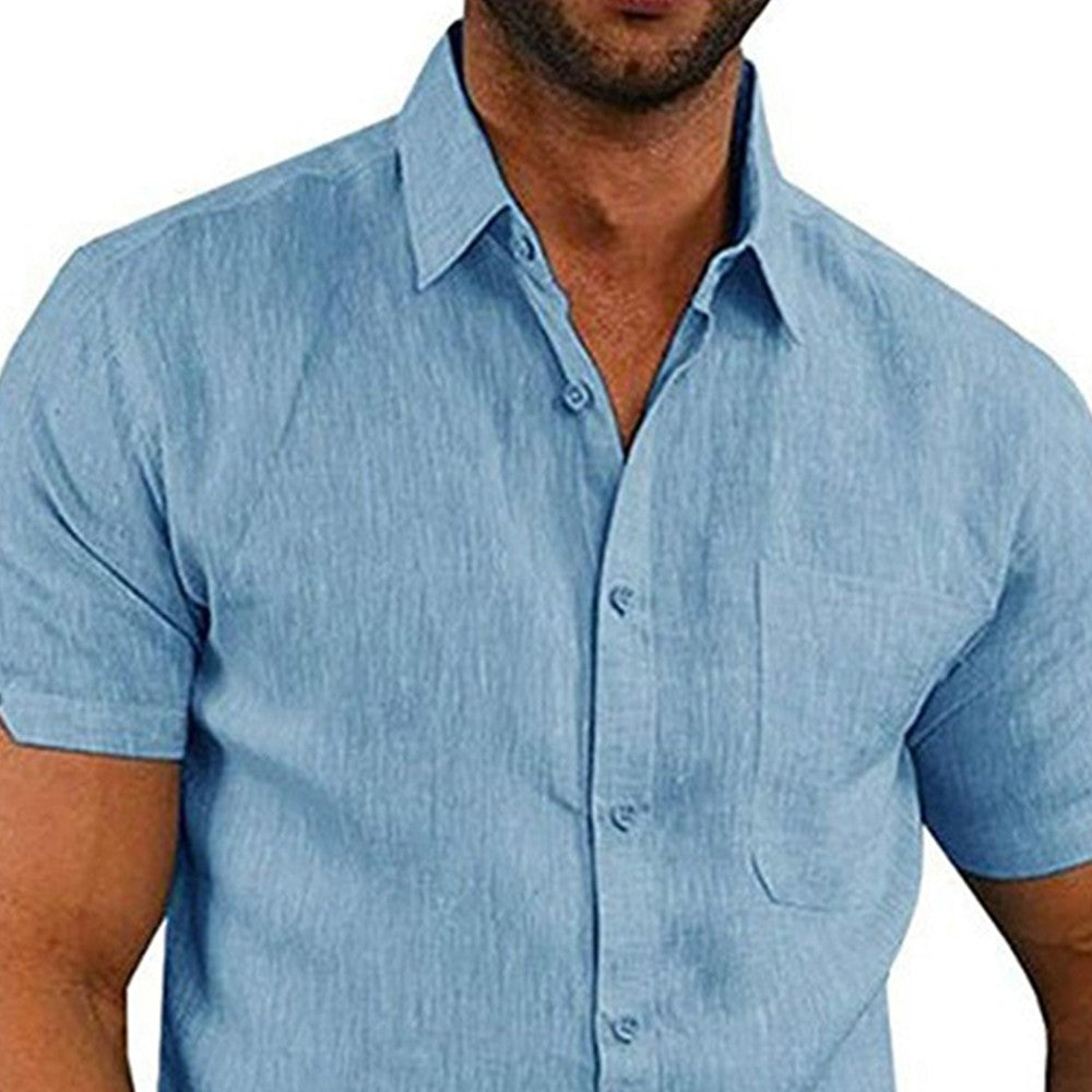 Mens Summer Short Sleeve Polo Shirts Work Casual Loose Button Up T Shirt Tops