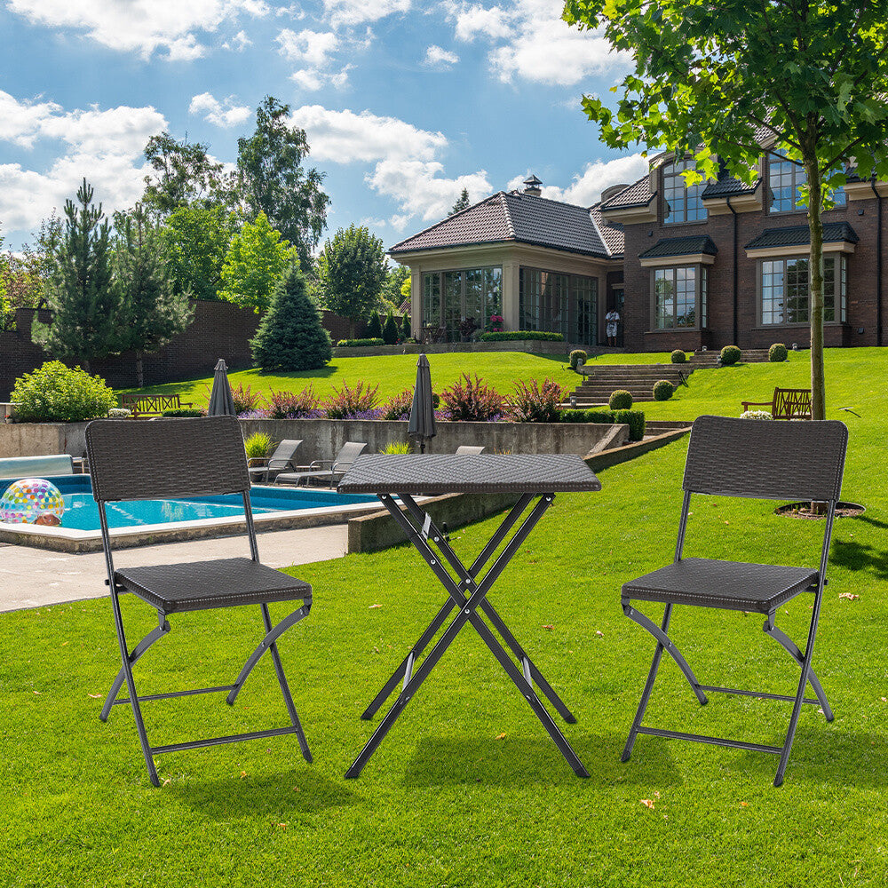 3pcs Folding Garden Table Rattan Chairs Set Camping Patio Seat Outdoor Furniture
