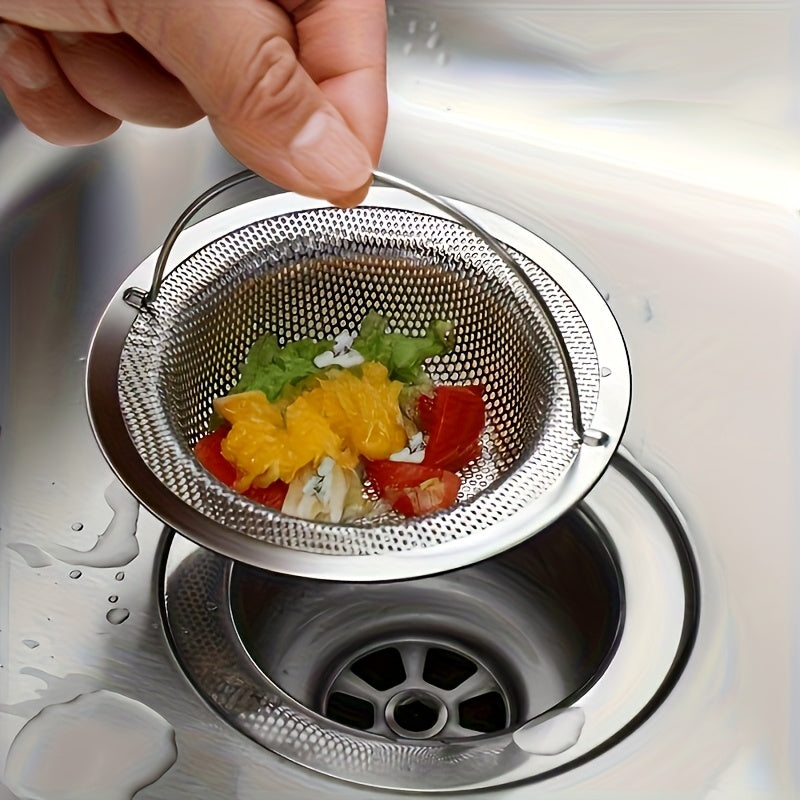1pc of stainless steel sink filter with handle - rust-proof and mesh filter, suitable for kitchen and bathroom sinks, 201 stainless steel, prevents clogging easily without effort, perfect for draining vegetables and fruits, Christmas gifts