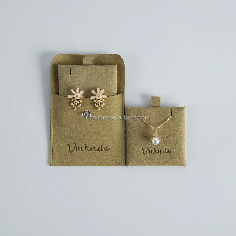 Pink Microfiber Packaging Jewelry Pouch with Button Earrings Necklace Display Card Jewelry Display Pad Set