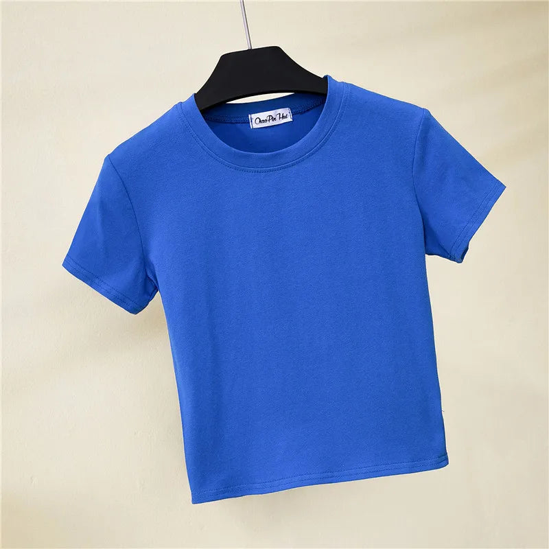 Women Summer Hot Selling Basic Design Solid Pure Color Women Top T Shirt