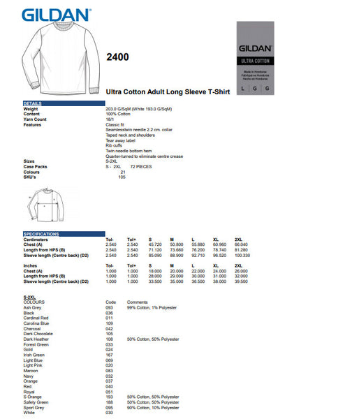 Gildan Mens Ultra Cotton Adult Long Sleeve T-Shirt Classic Fit Rib Cuffs Tee TOP