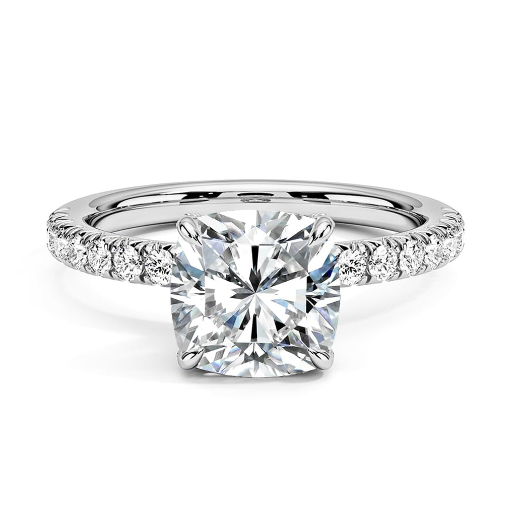 2ct Cushion Cut Moissanite Rings for Women, D Color VVS1 Clarity Lab Created Diamond Rings 14K White Yellow Gold Vermeil Moissanite Engagement Rings for Women Wife Jewelry Gifts