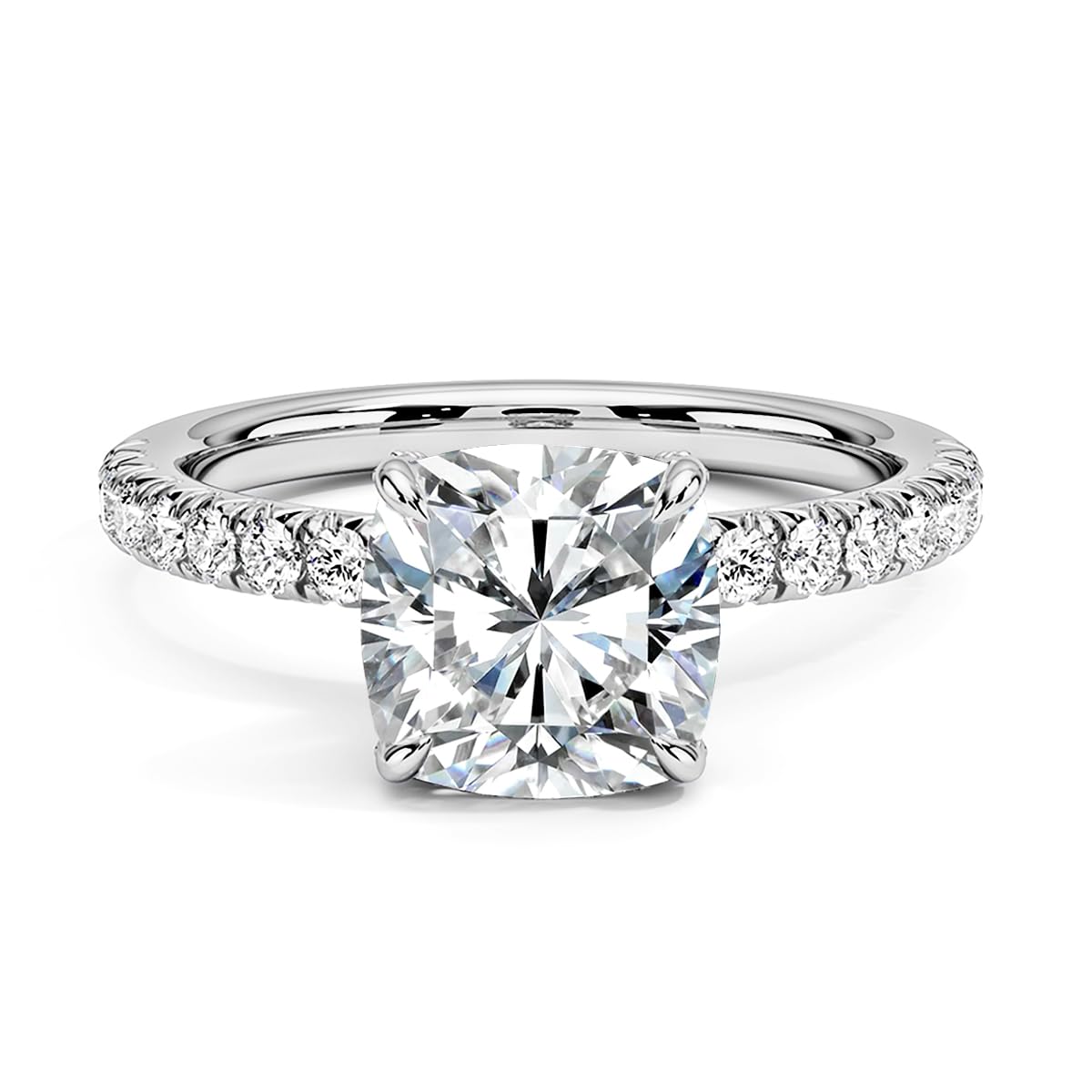 2ct Cushion Cut Moissanite Rings for Women, D Color VVS1 Clarity Lab Created Diamond Rings 14K White Yellow Gold Vermeil Moissanite Engagement Rings for Women Wife Jewelry Gifts