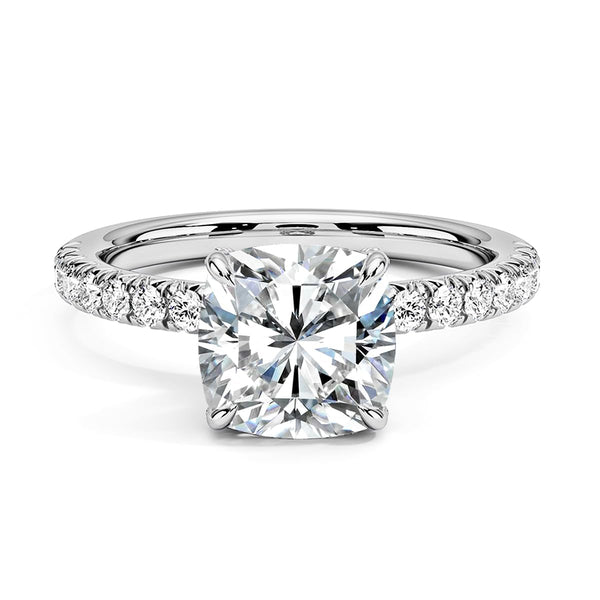 2ct Cushion Cut Moissanite Rings for Women, D Color VVS1 Clarity Lab Created Diamond Rings 14K White Yellow Gold Vermeil Moissanite Engagement Rings for Women Wife Jewelry Gifts