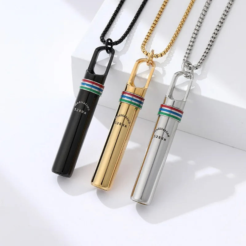 528Hz Low-frequency Whistle Sound Healing Meditation Breathing Decompression Whistles Stainless Steel Mindfulness Pendant