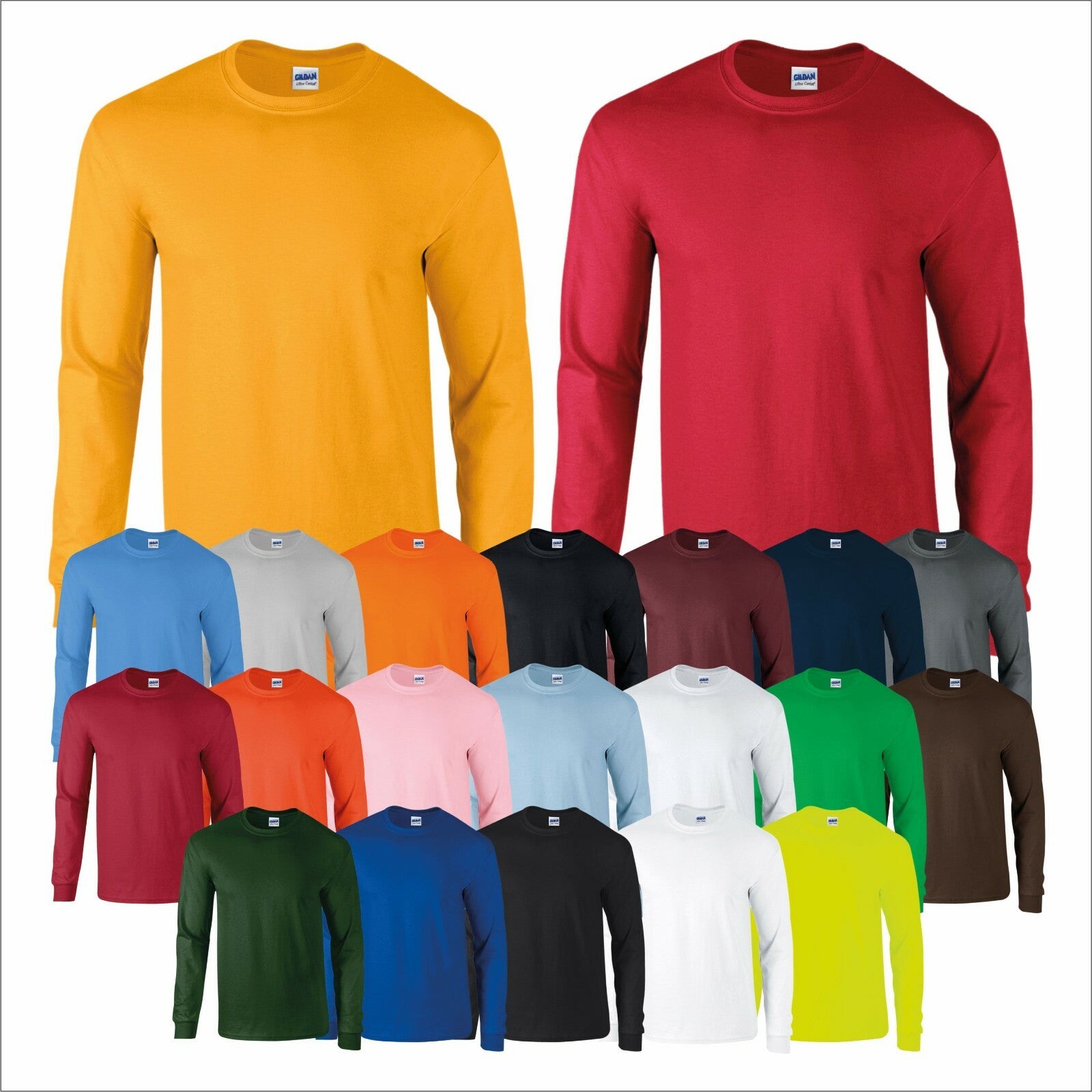 Gildan Mens Ultra Cotton Adult Long Sleeve T-Shirt Classic Fit Rib Cuffs Tee TOP