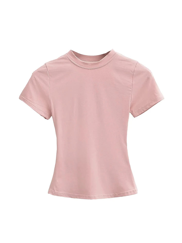 2024 New High Quality Casual T shirt Sexy Slim Short Sleeves Fashion Trend Solid Women Clothing y2k Tops