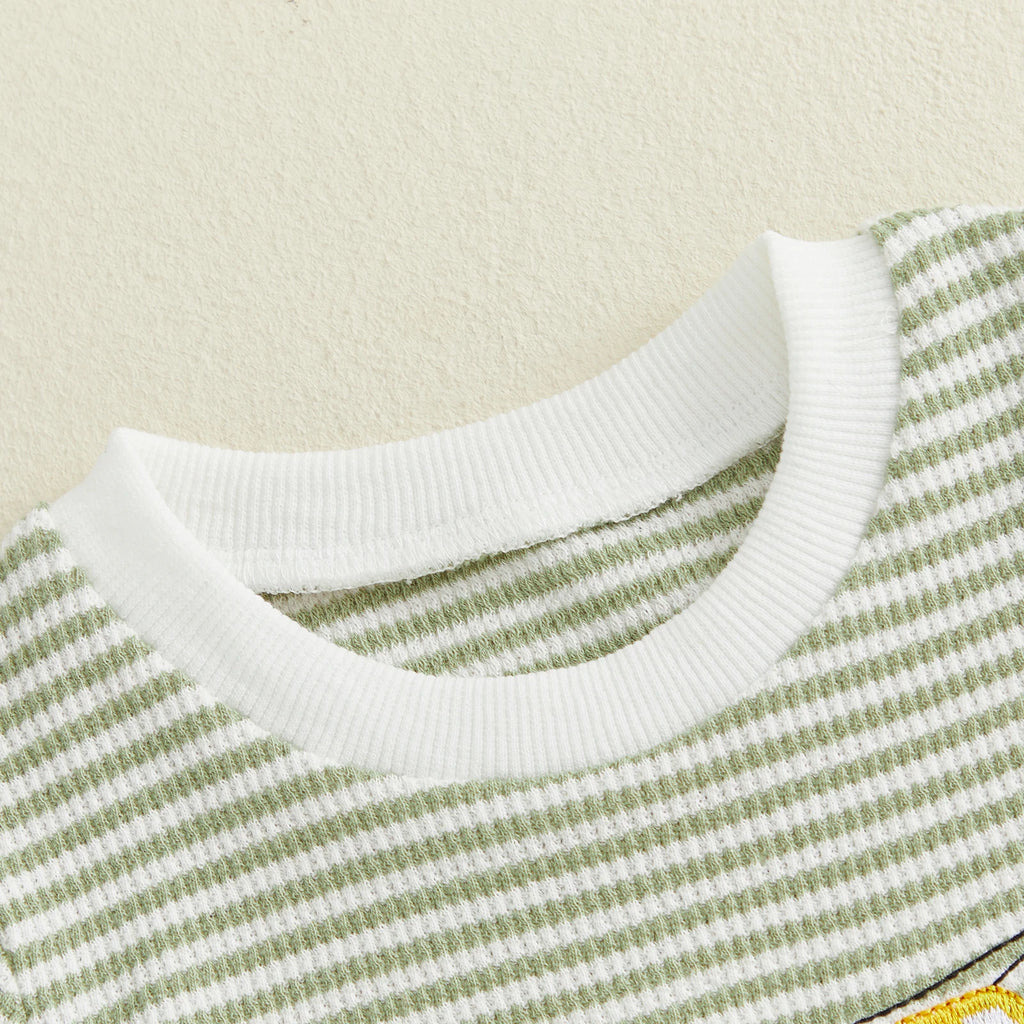 Citgeett Summer Infant Baby Boy Romper Casual Embroidered Striped Crew Neck Short Sleeve Jumpsuit Clothes