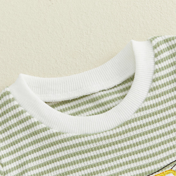 Citgeett Summer Infant Baby Boy Romper Casual Embroidered Striped Crew Neck Short Sleeve Jumpsuit Clothes