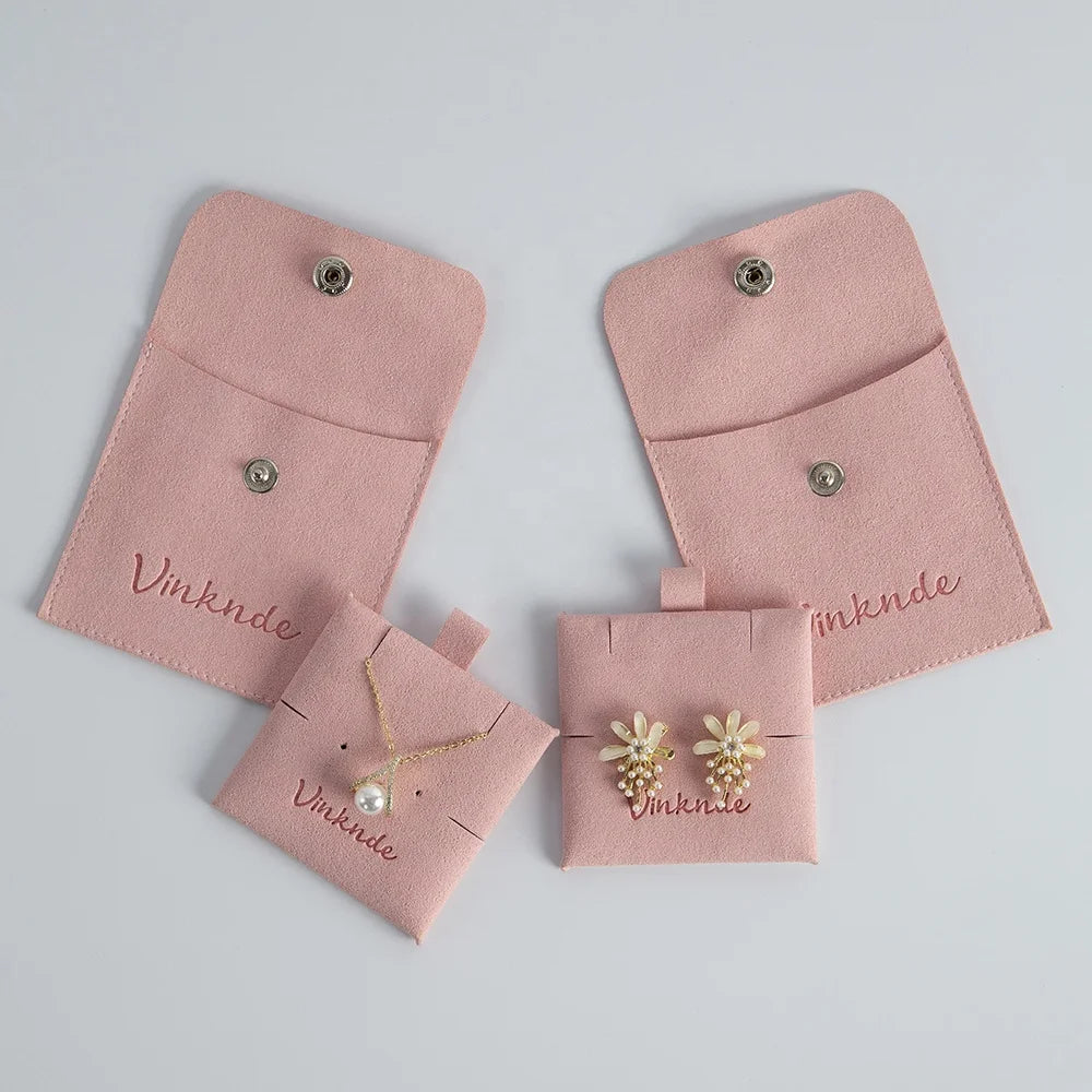 Pink Microfiber Packaging Jewelry Pouch with Button Earrings Necklace Display Card Jewelry Display Pad Set