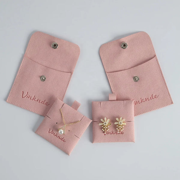Pink Microfiber Packaging Jewelry Pouch with Button Earrings Necklace Display Card Jewelry Display Pad Set