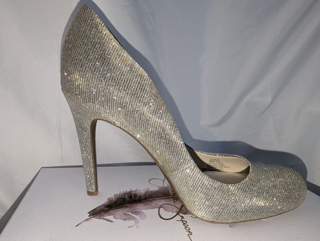 Jessica Simpson Women's Calie Pump Gold Glitter Gabor Heels Shoes Size 6 UK #45