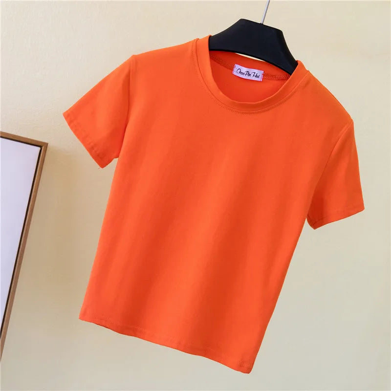 Women Summer Hot Selling Basic Design Solid Pure Color Women Top T Shirt