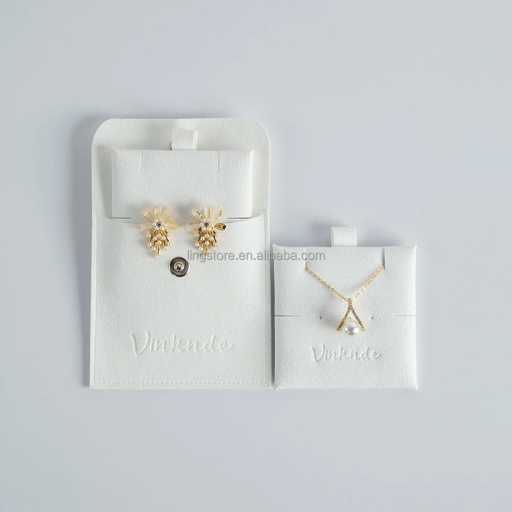Pink Microfiber Packaging Jewelry Pouch with Button Earrings Necklace Display Card Jewelry Display Pad Set