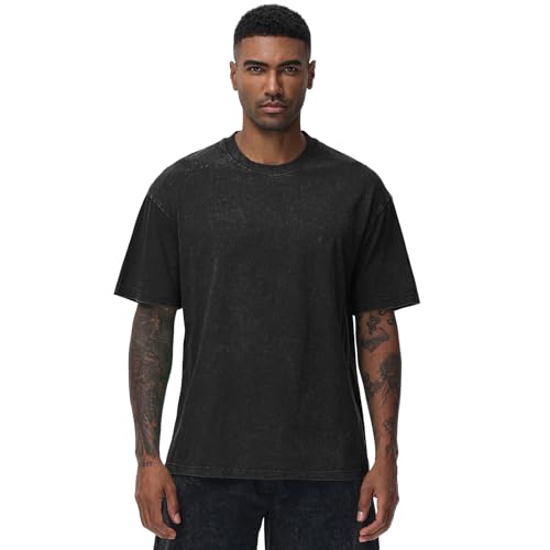 Men's Oversized Cotton T-Shirts Loose Fit Vintage Washed Tee Unisex Short Sleeve Casual Shirts Tops